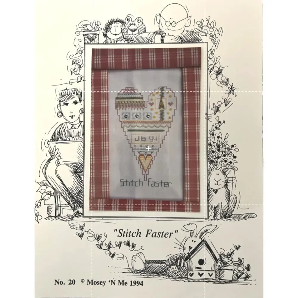 Vintage 1994 Mosey 'N Me Cross STITCH FASTER Folk Heart Chart Pattern